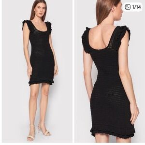 NWT ONLY Black Ruffle Crotchet Knit Mini Dress